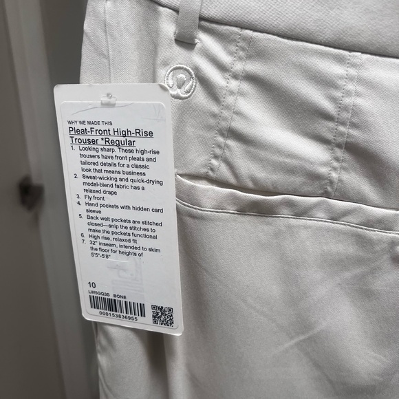 NWT lululemon Cream Wide-Leg Pleated Trousers - Picture 8 of 10